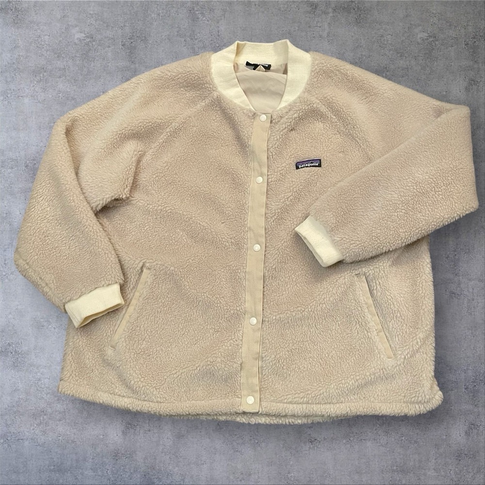 Patagonia Woolyester Sherpa Bomber Jacket‎ Womens XL Recycled Wool Oatmeal Beige